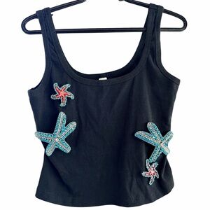 Black Beaded Starfish Tank Top
